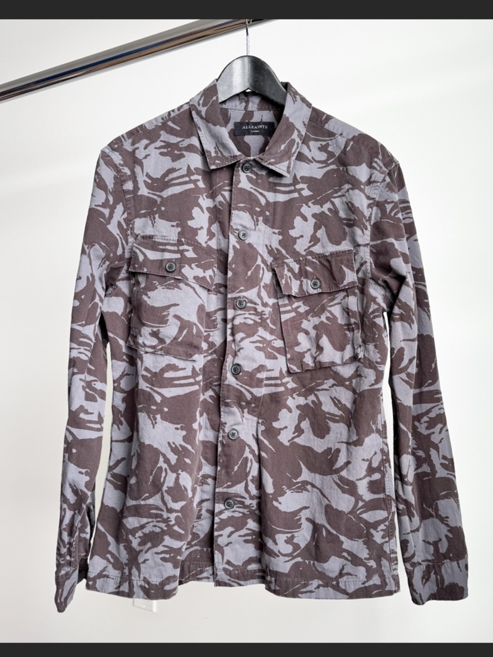 AllSaints Ordnance Grey Camo Zip Utility Shacket L Gorpcore